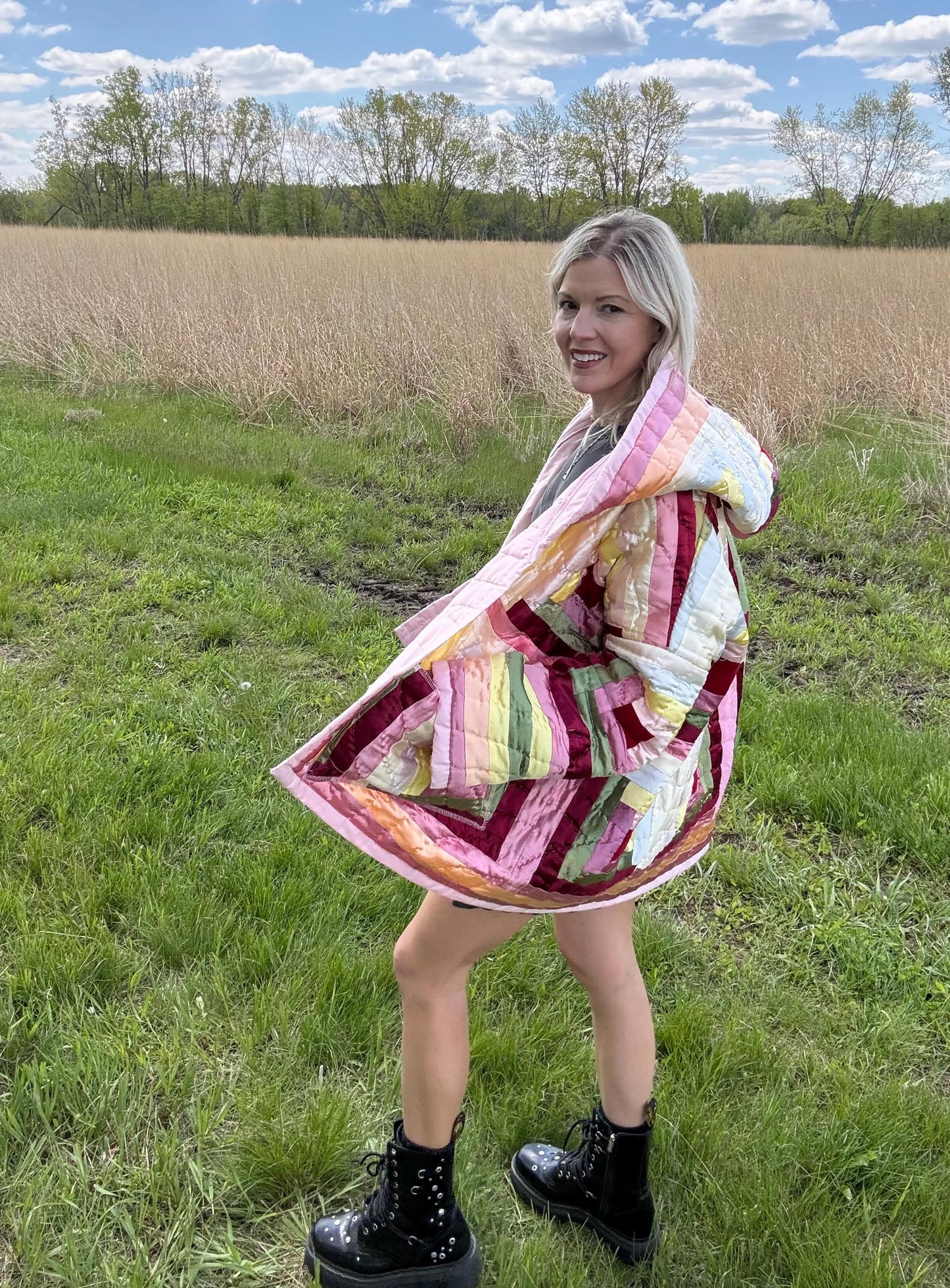 Divine Feminine Upcycled Vintage Pink Satin Quilt Jacket