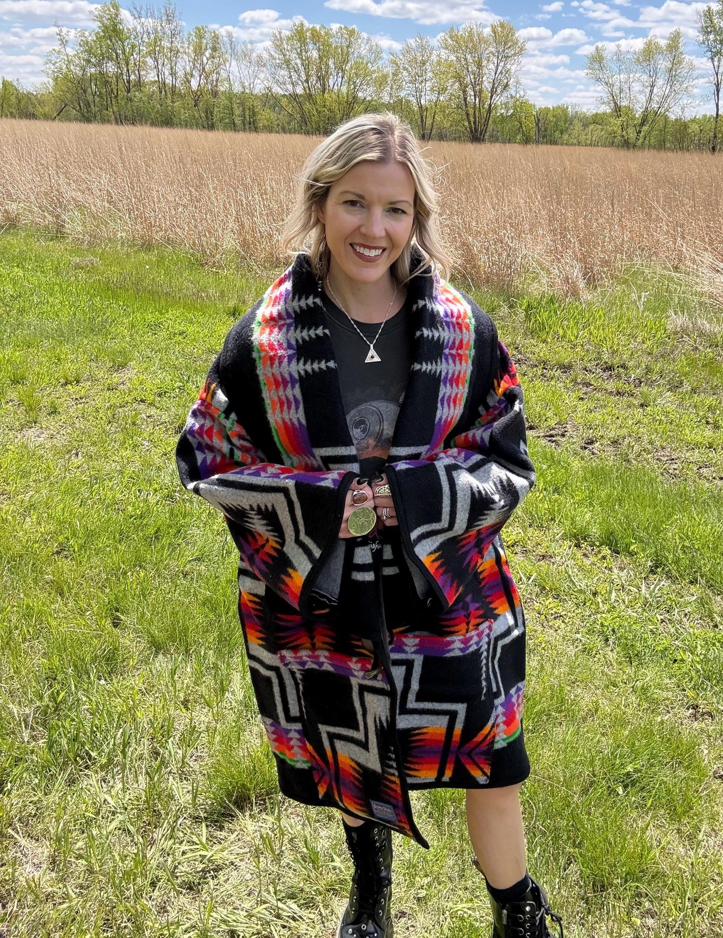 Mountain Sunsets Upcycled Vintage Wool Geometric Blanket Coat