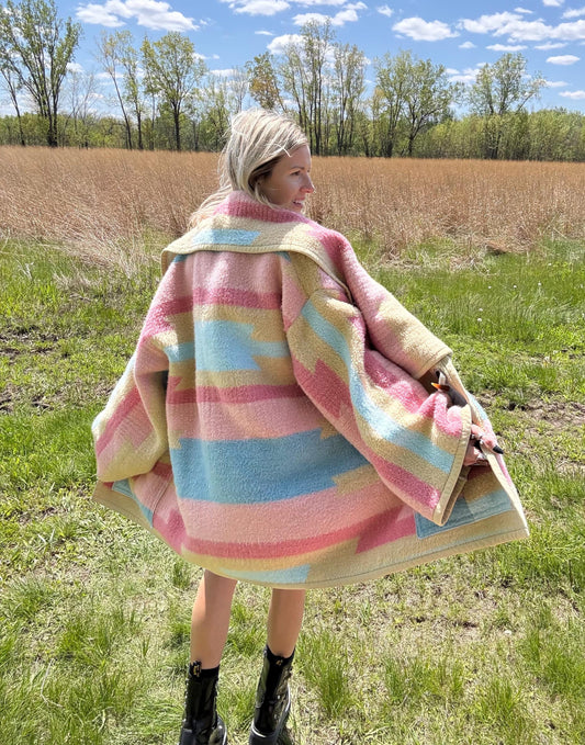 Pastel Dreams Southwestern Geometric Fleece Blanket Coat