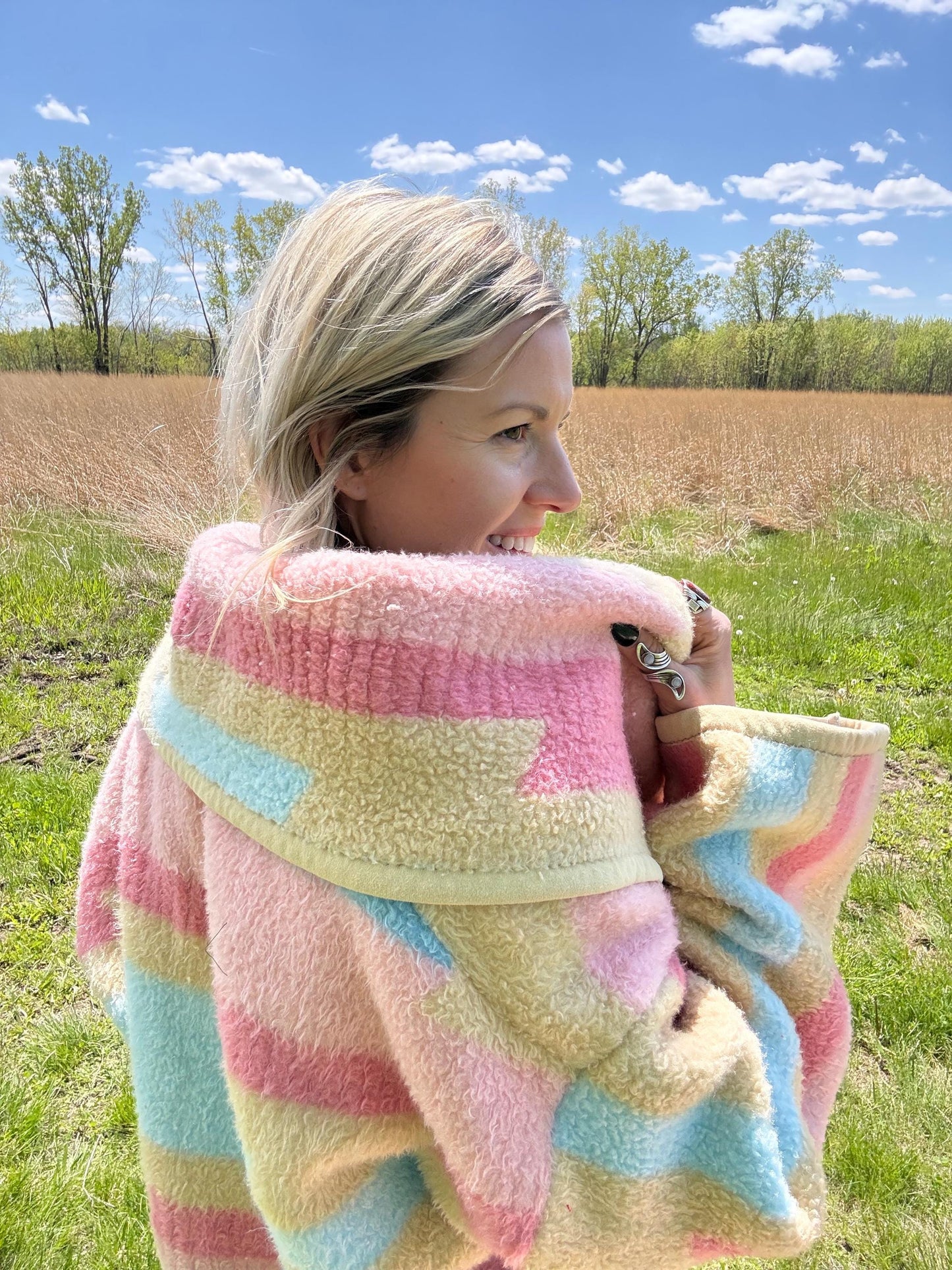 Pastel Dreams Southwestern Geometric Fleece Blanket Coat