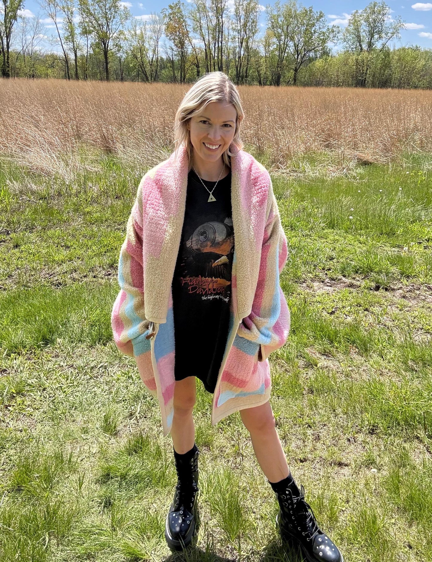 Pastel Dreams Southwestern Geometric Fleece Blanket Coat