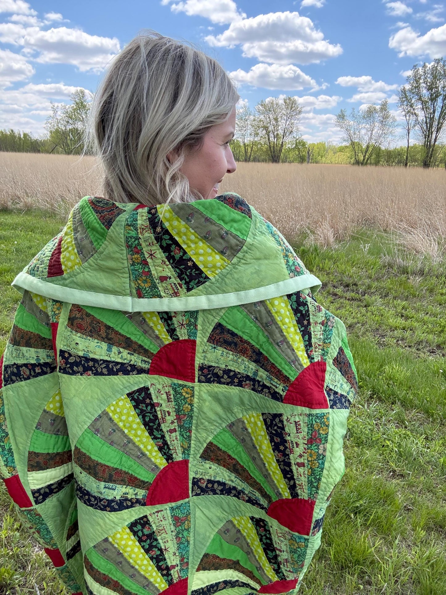 Green Apple Queen Long Maximalist Statement Quilt Coat