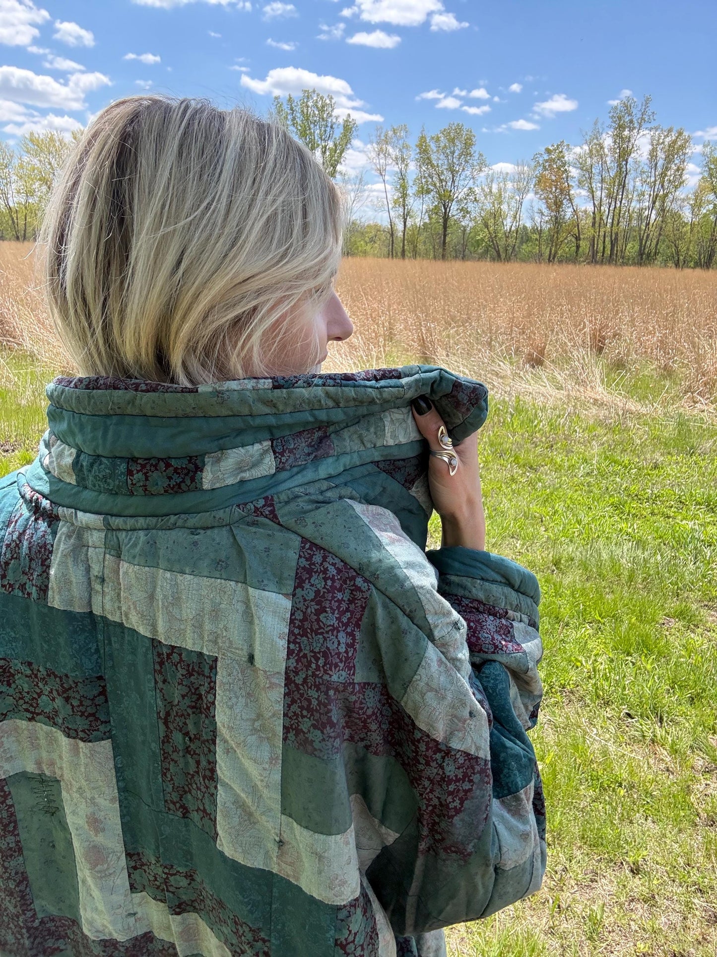 Stairway To Heaven Teal Maximalist Quilt Statement Coat