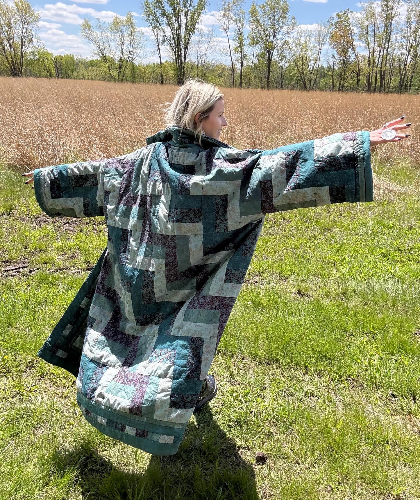 Stairway To Heaven Teal Maximalist Quilt Statement Coat