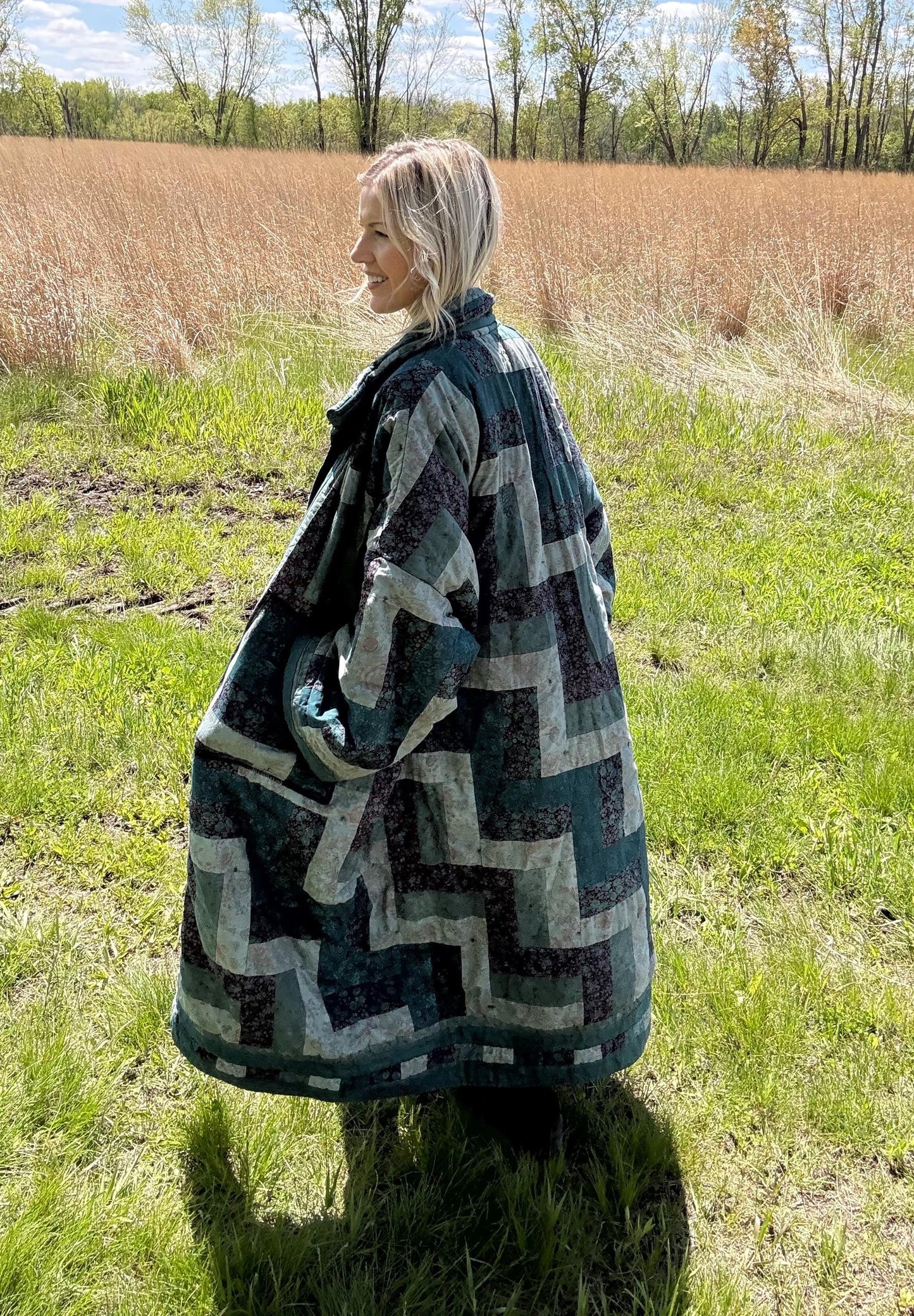 Stairway To Heaven Teal Maximalist Quilt Statement Coat