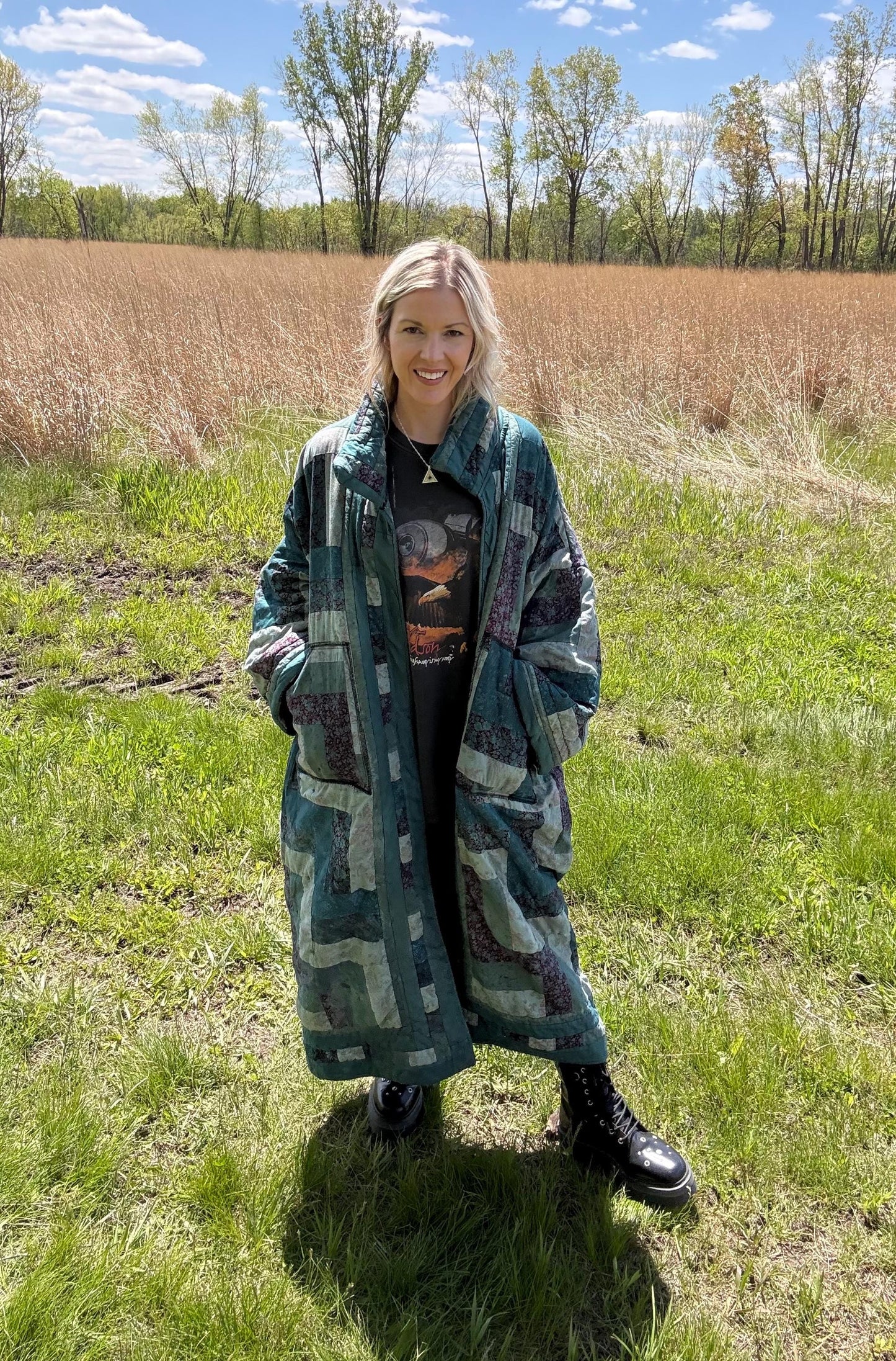 Stairway To Heaven Teal Maximalist Quilt Statement Coat