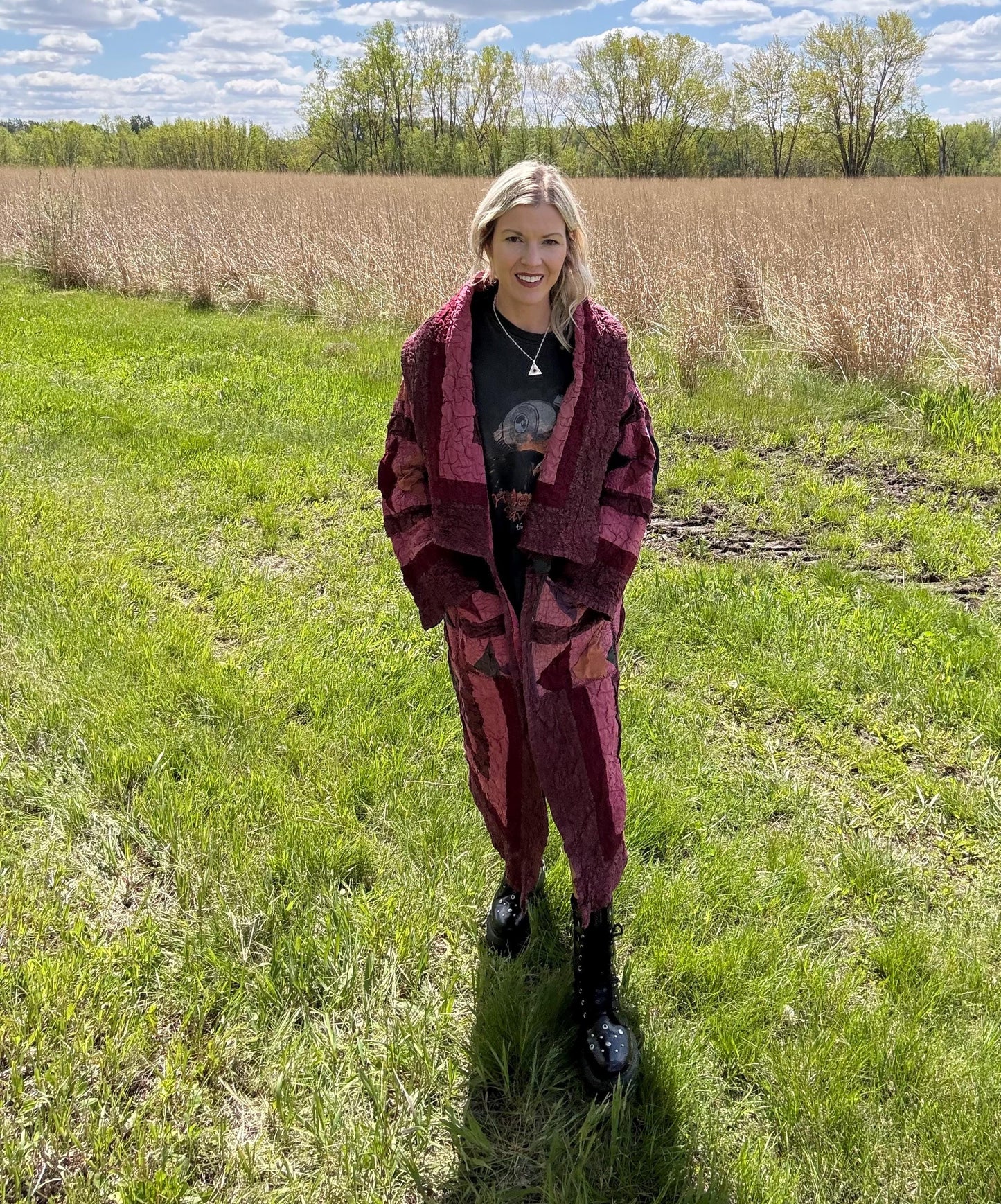 Marvelous Merlot Crinkle Patchwork Quilt Jacket