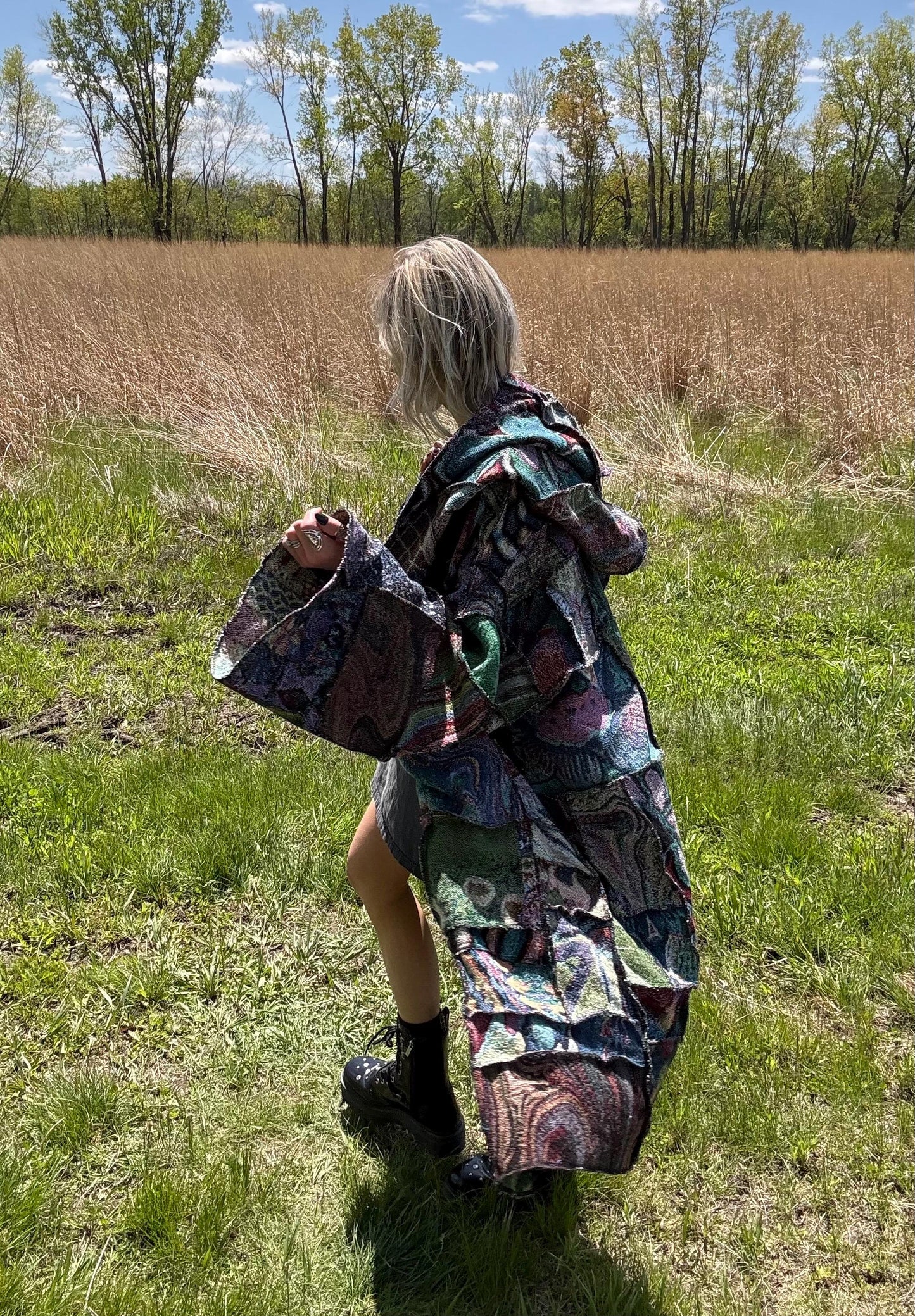 Flowstate Muse Extra Oversized Reversible Psychedelic Art Patchwork Hooded Blanket Coat
