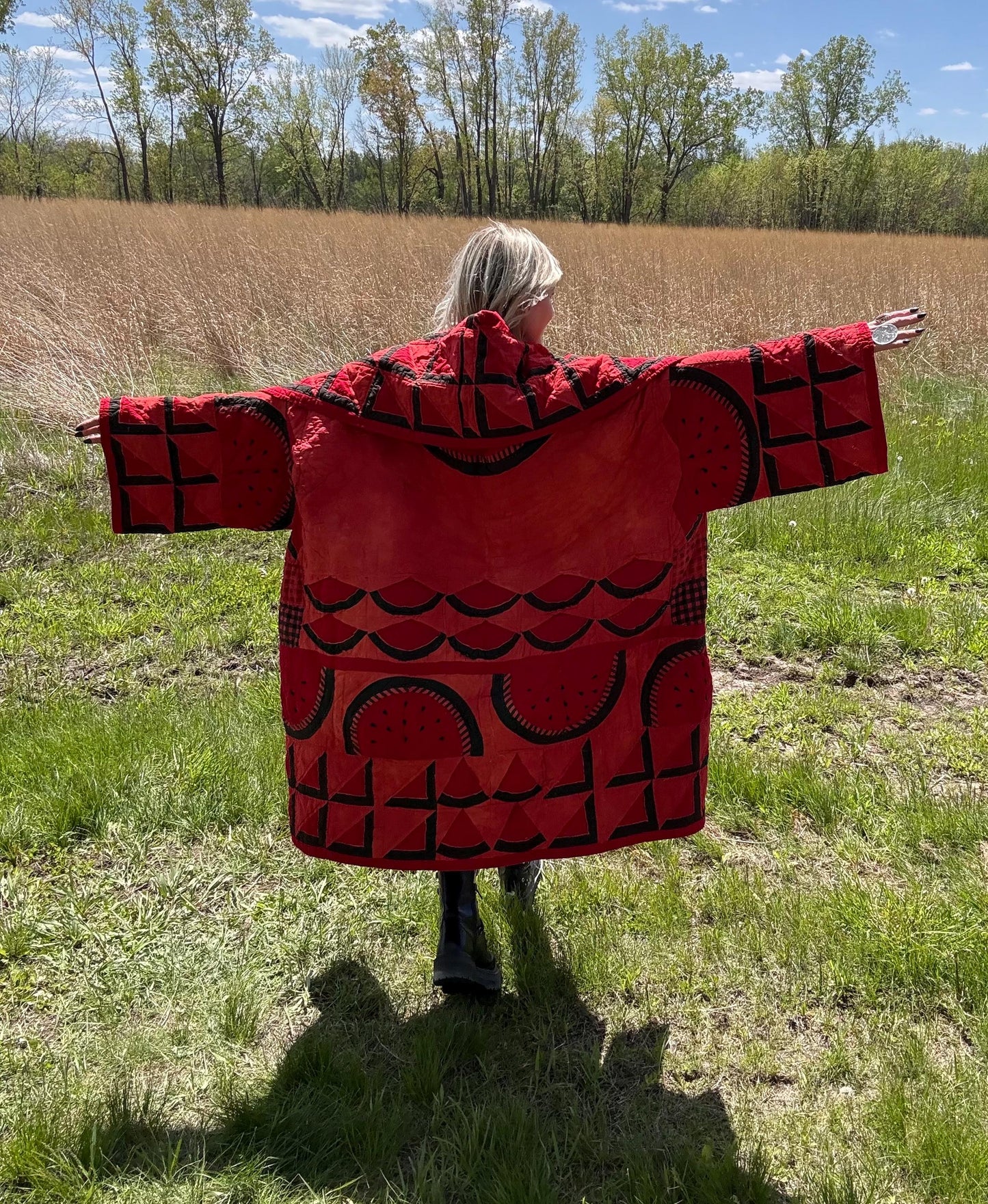 Watermelon Wonder Extra Oversized Red Quilt Coat