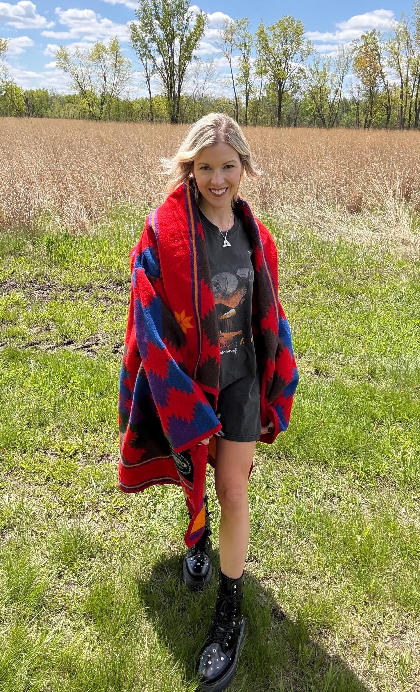 Mountain Lodge Upcycled Vintage Red Geometric Wool Blanket Coat