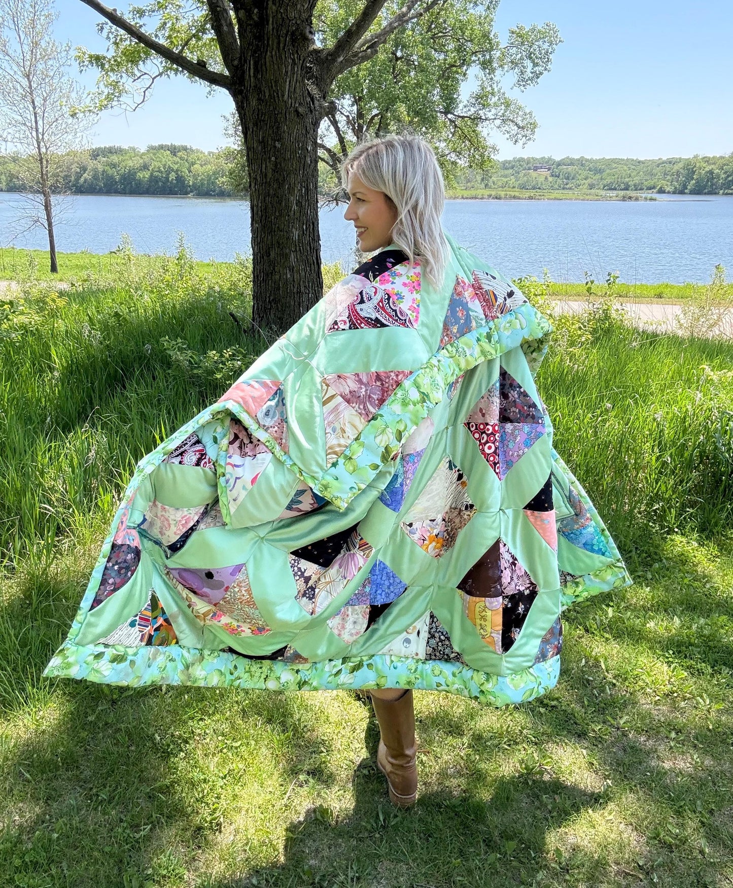 Mint Muse Extra Oversized Antique Patchwork Quilt Coat