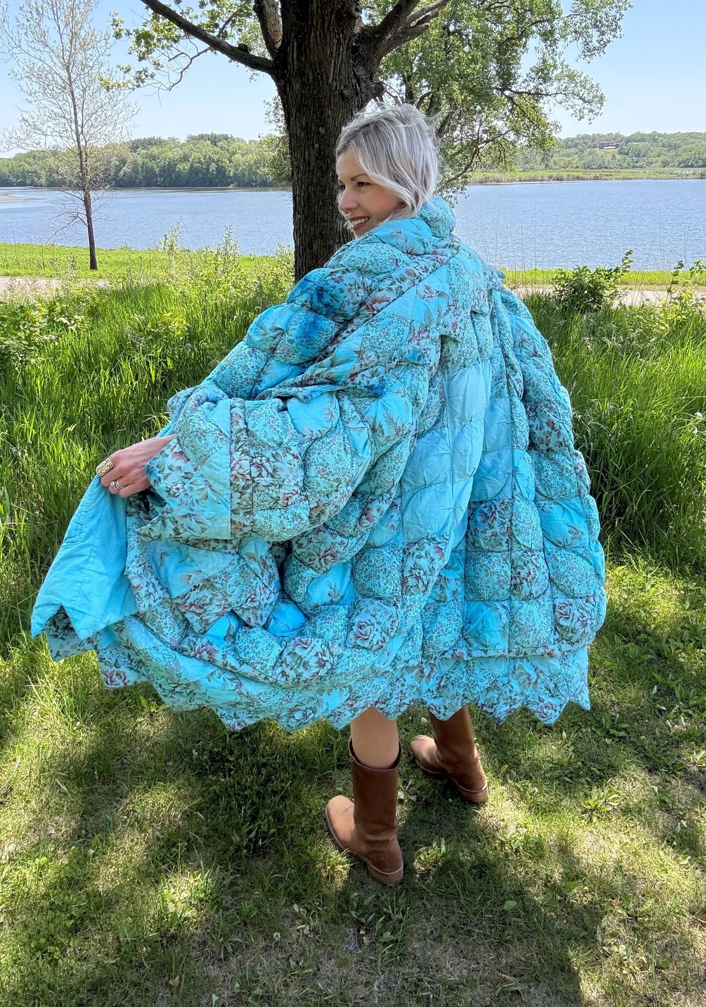 Blue Skies Only Fluffy Oversized Statement Quilt Coat