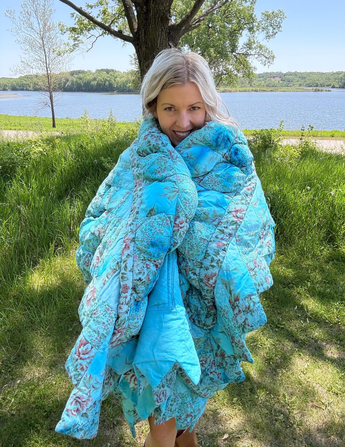 Blue Skies Only Fluffy Oversized Statement Quilt Coat