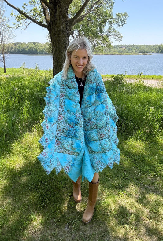 Blue Skies Only Fluffy Oversized Statement Quilt Coat