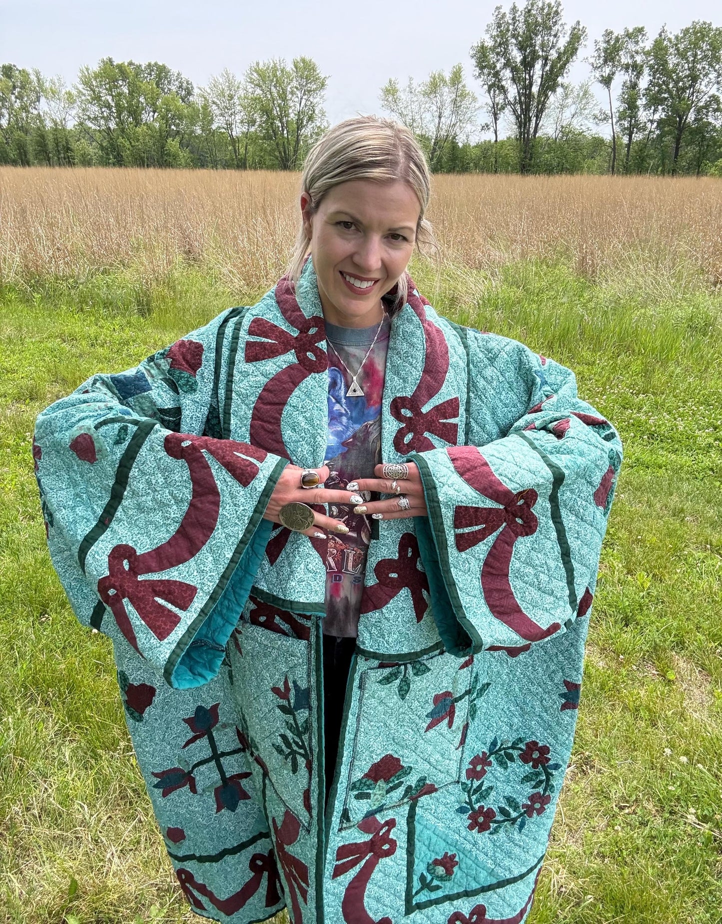 Turquoise Romance Extra Oversized Statement Quilt Coat