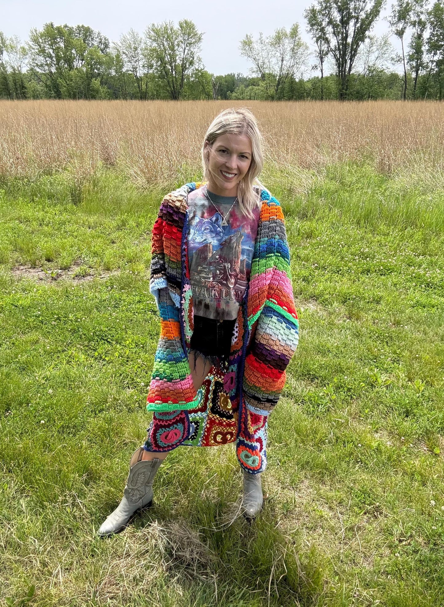 Together Forever Rainbow Wedding Ring Crochet Sweater