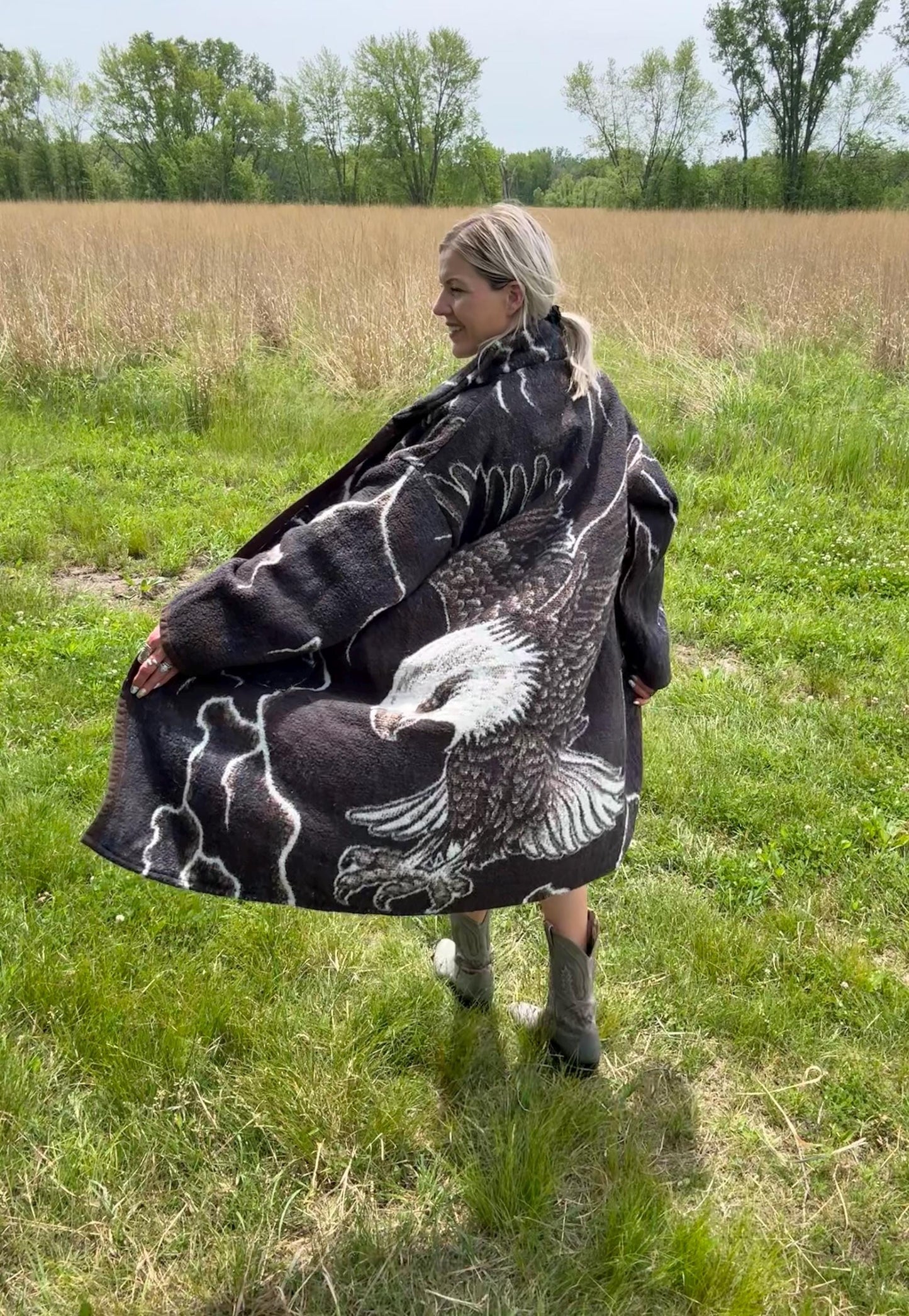 Take Flight Bald Eagle Lightning Fleece Blanket Jacket