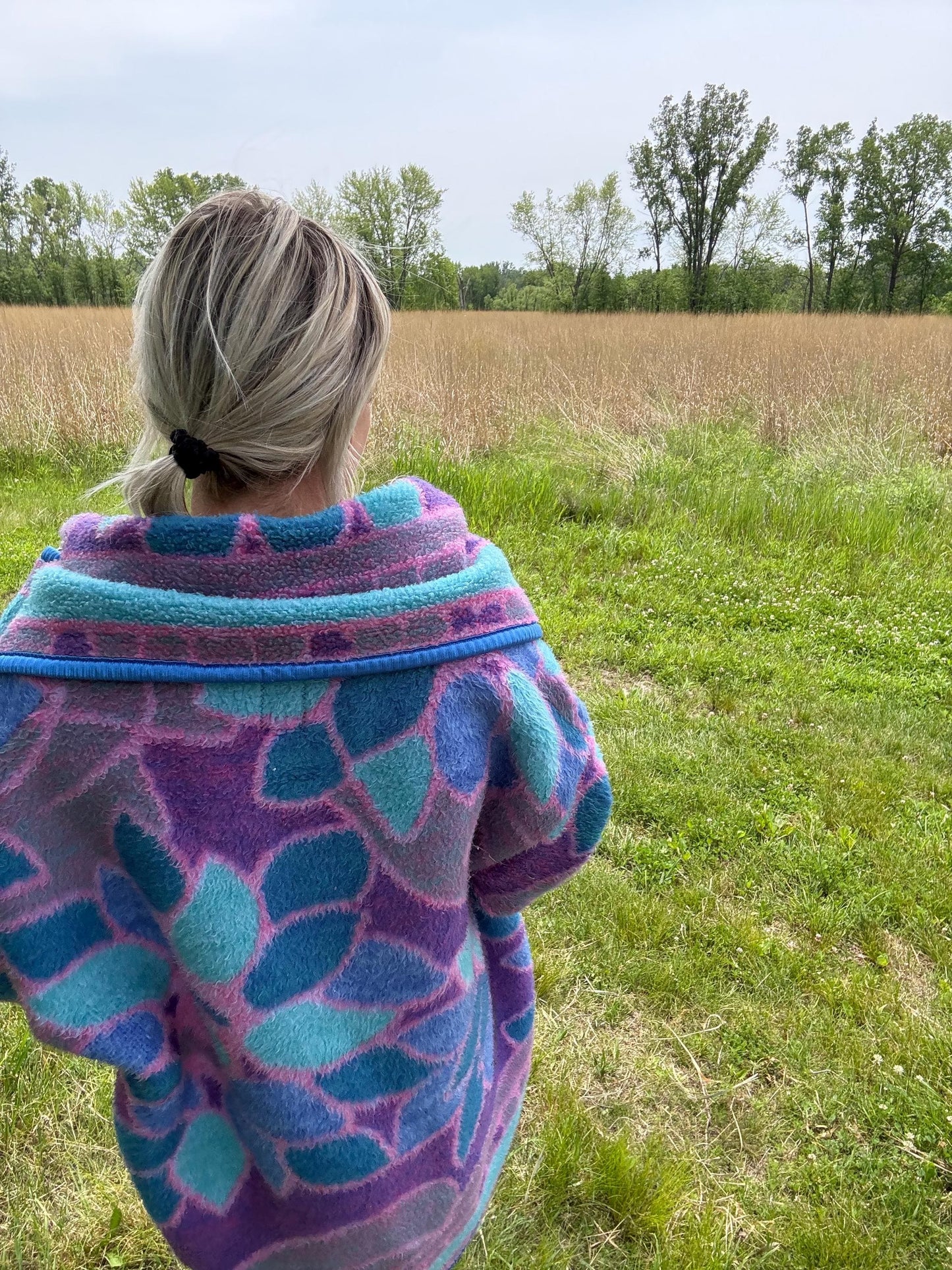 Etheral Flowers Periwinkle & Pink Cozy Warm Fleece Blanket Coat