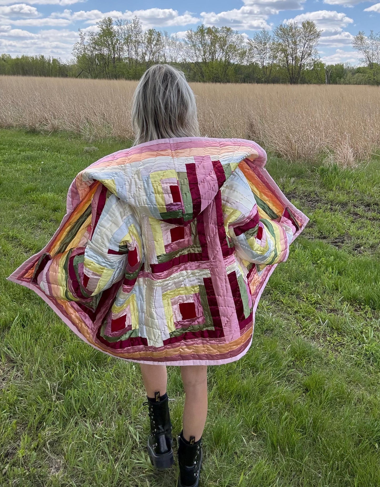 Divine Feminine Upcycled Vintage Pink Satin Quilt Jacket