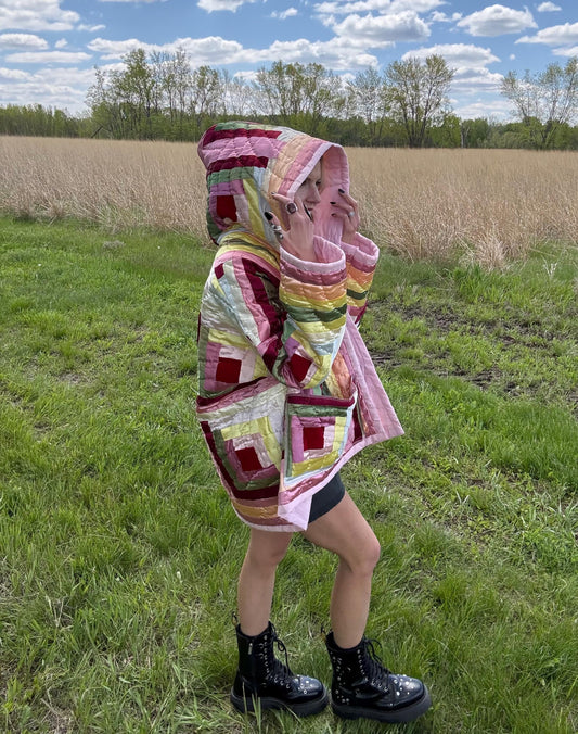 Divine Feminine Upcycled Vintage Pink Satin Quilt Jacket