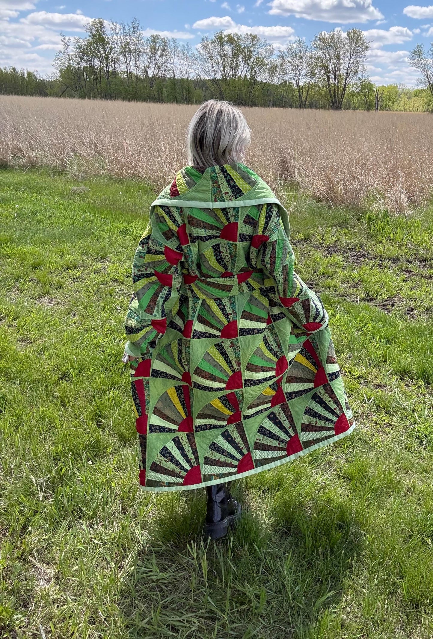 Green Apple Queen Long Maximalist Statement Quilt Coat