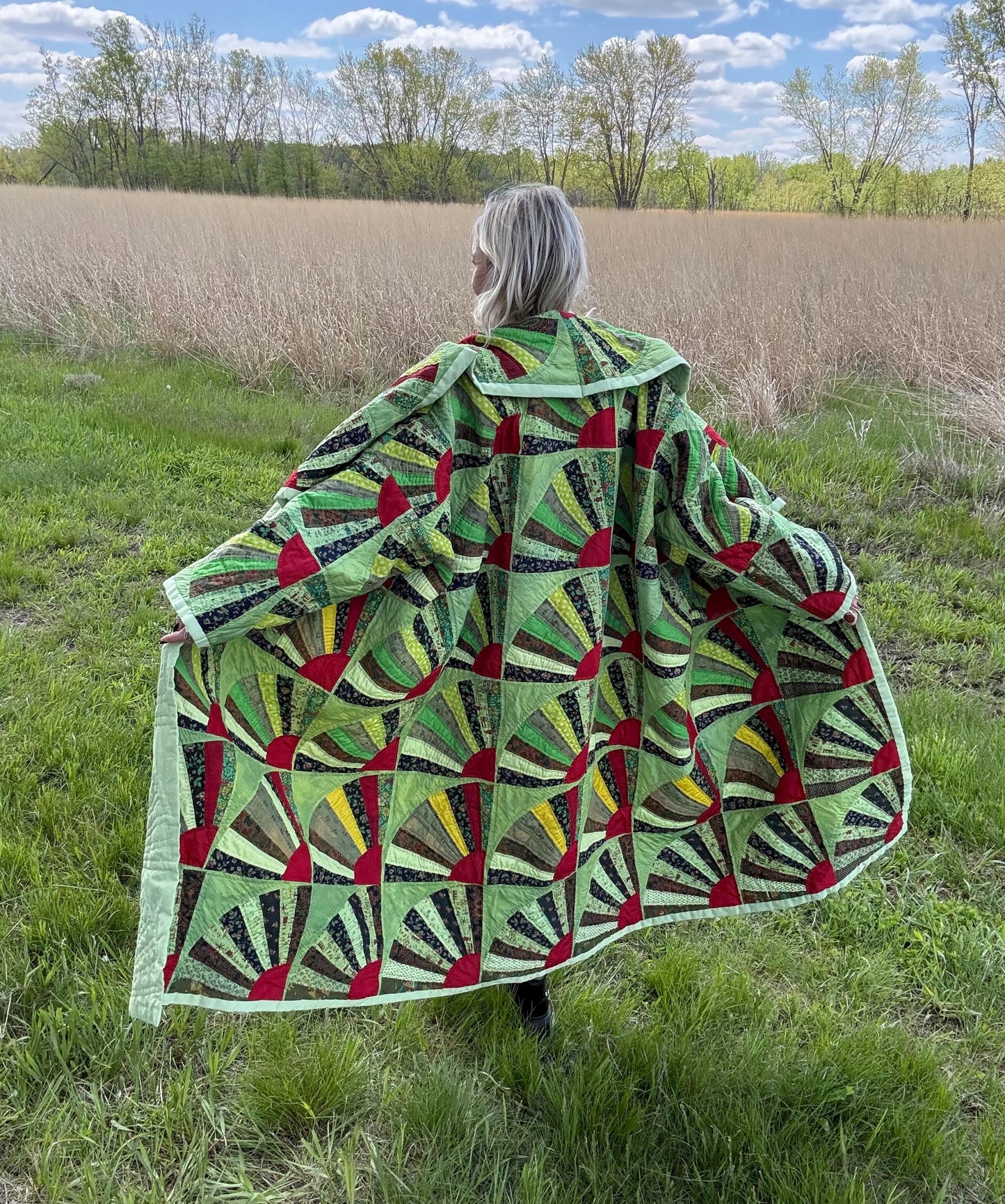 Green Apple Queen Long Maximalist Statement Quilt Coat