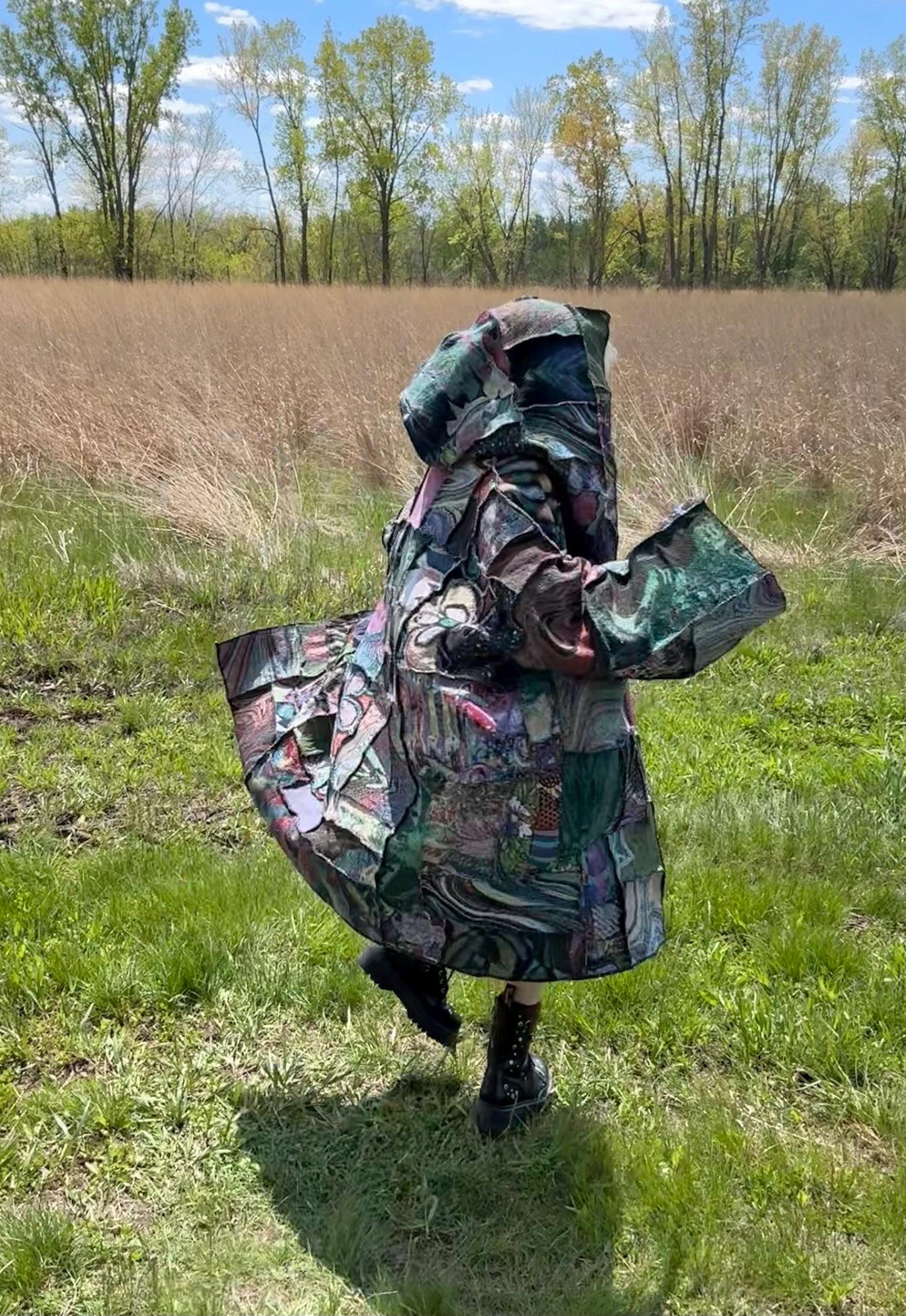 Flowstate Muse Extra Oversized Reversible Psychedelic Art Patchwork Hooded Blanket Coat