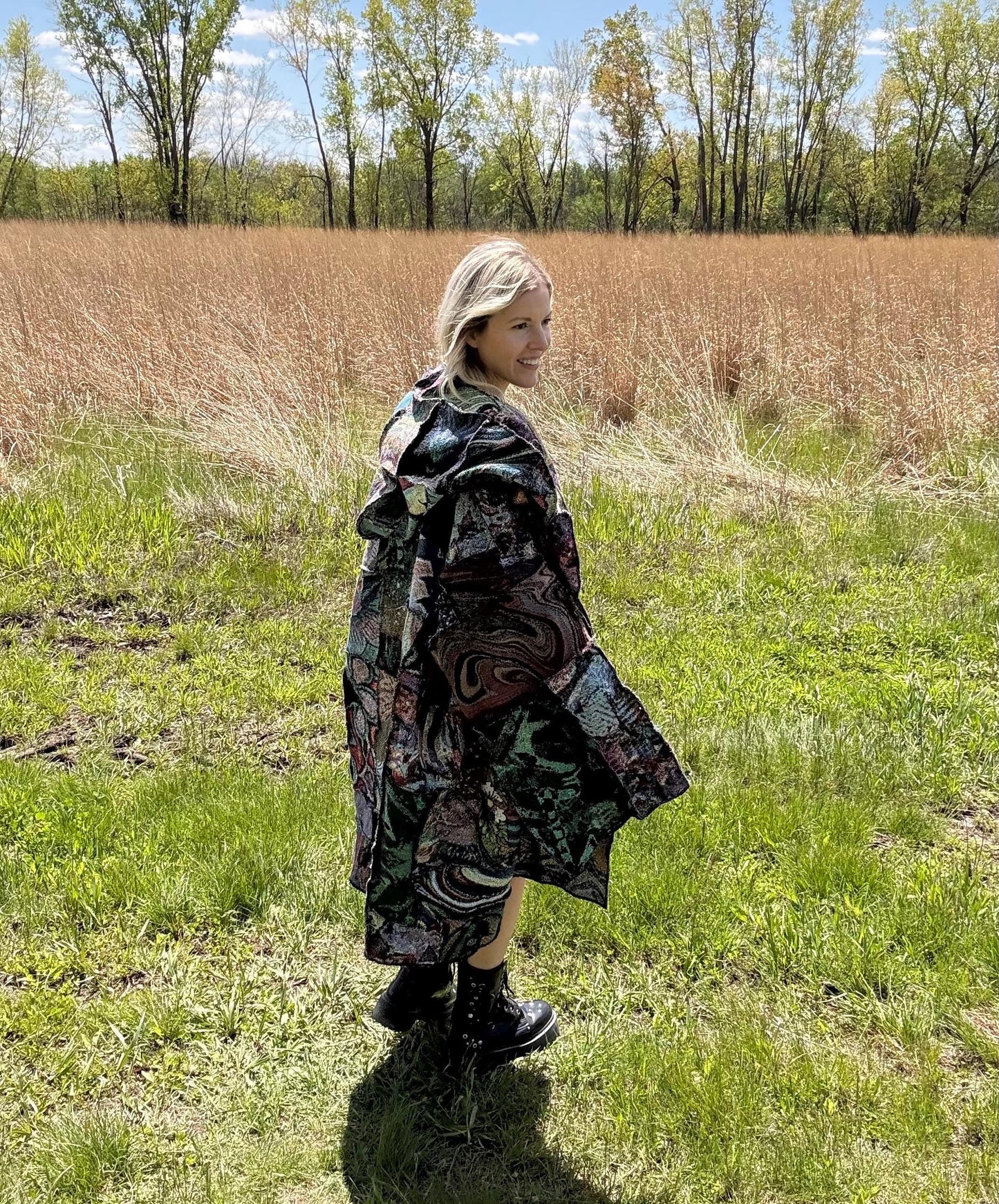 Flowstate Muse Extra Oversized Reversible Psychedelic Art Patchwork Hooded Blanket Coat