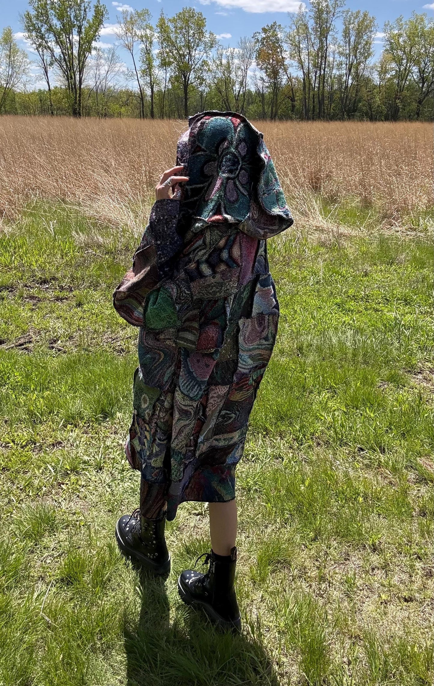 Flowstate Muse Extra Oversized Reversible Psychedelic Art Patchwork Hooded Blanket Coat