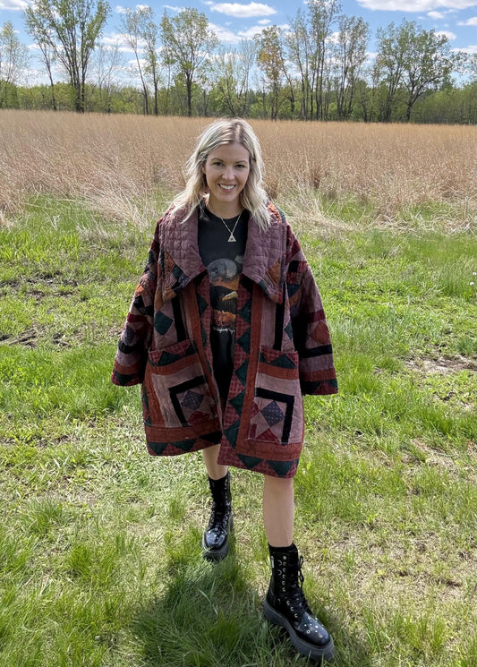 Rustic Brown Oversized Quilt Coat