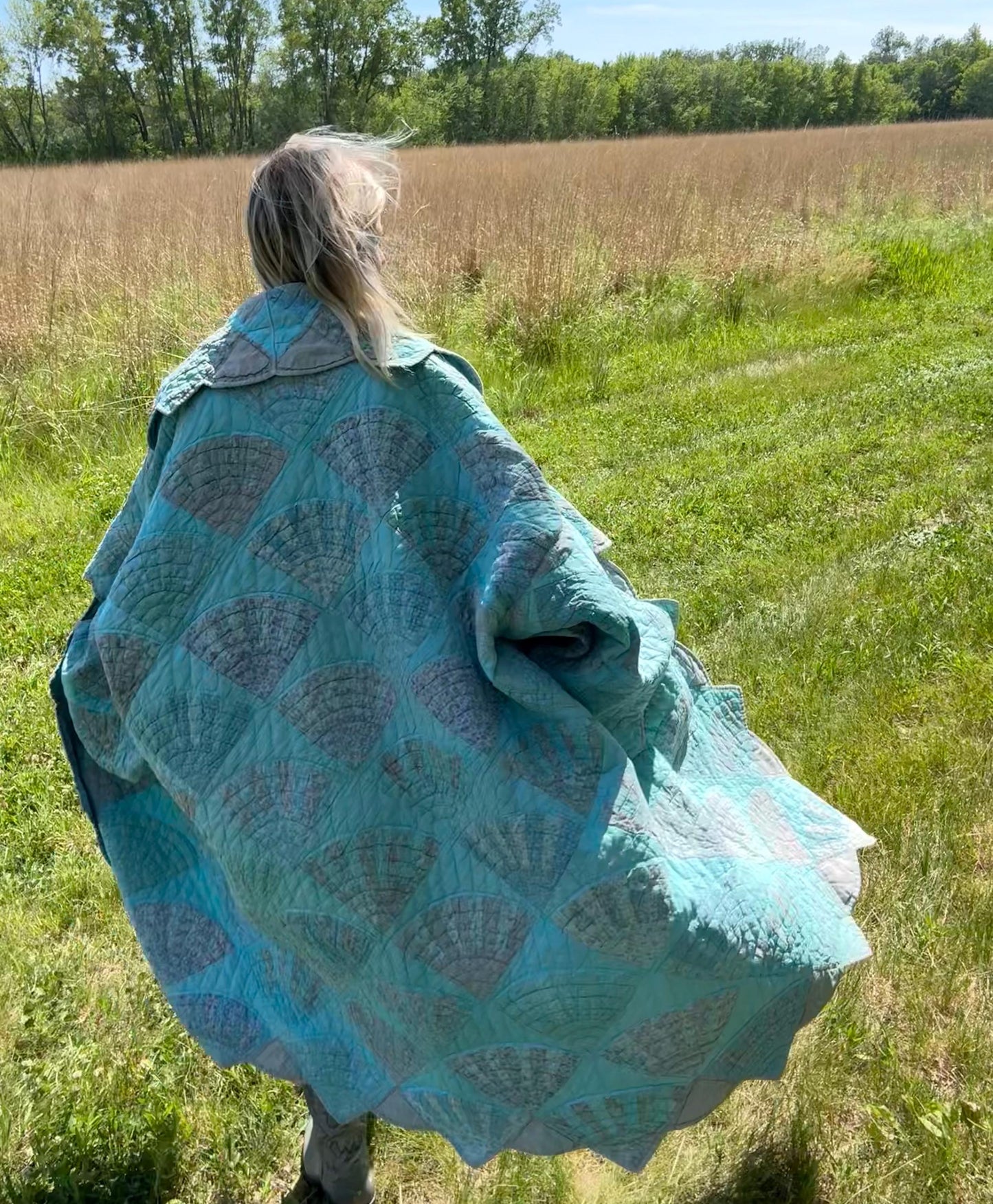 Seafoam Dreams Extra Oversized Maxi Length Statement Quilt Coat