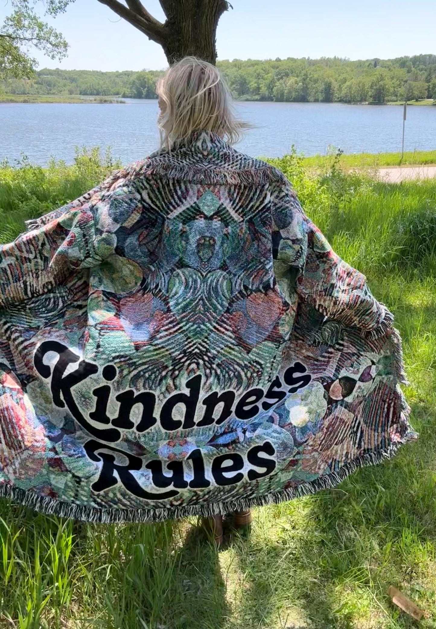 Kindness Rules Psychedelic Statement Blanket Coat