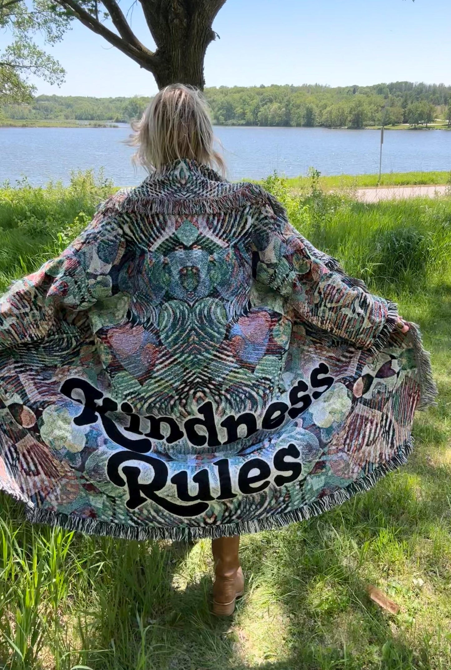 Kindness Rules Psychedelic Statement Blanket Coat