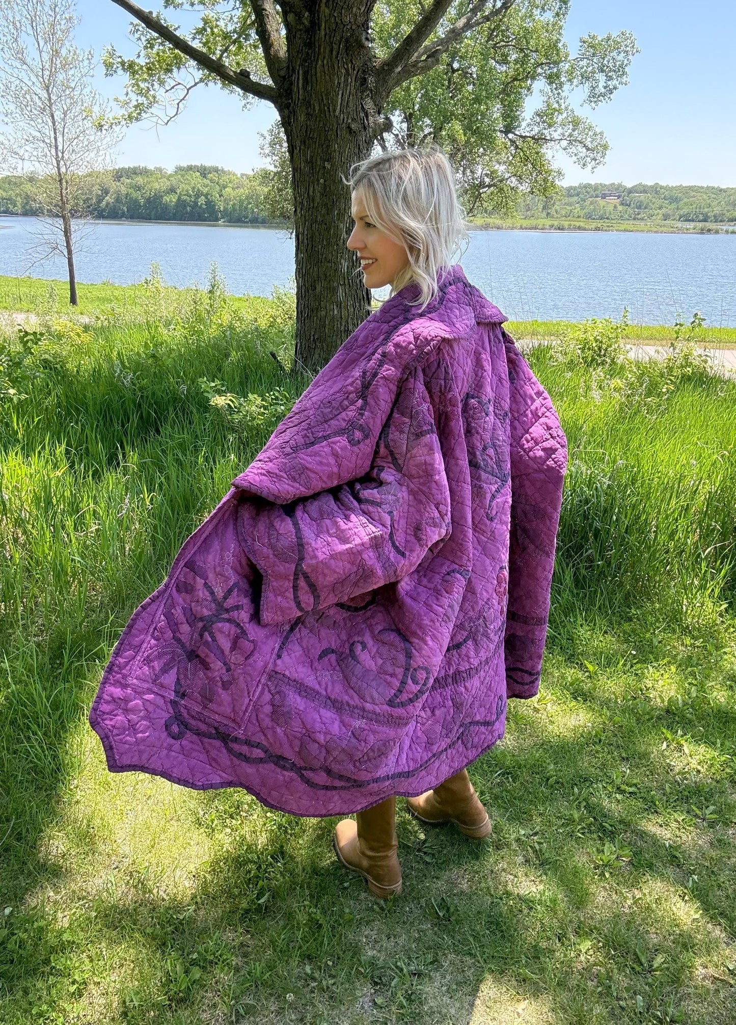 Grape Romance Cozy Oversized Statement Quilt Coat