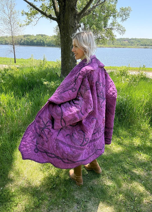 Grape Romance Cozy Oversized Statement Quilt Coat