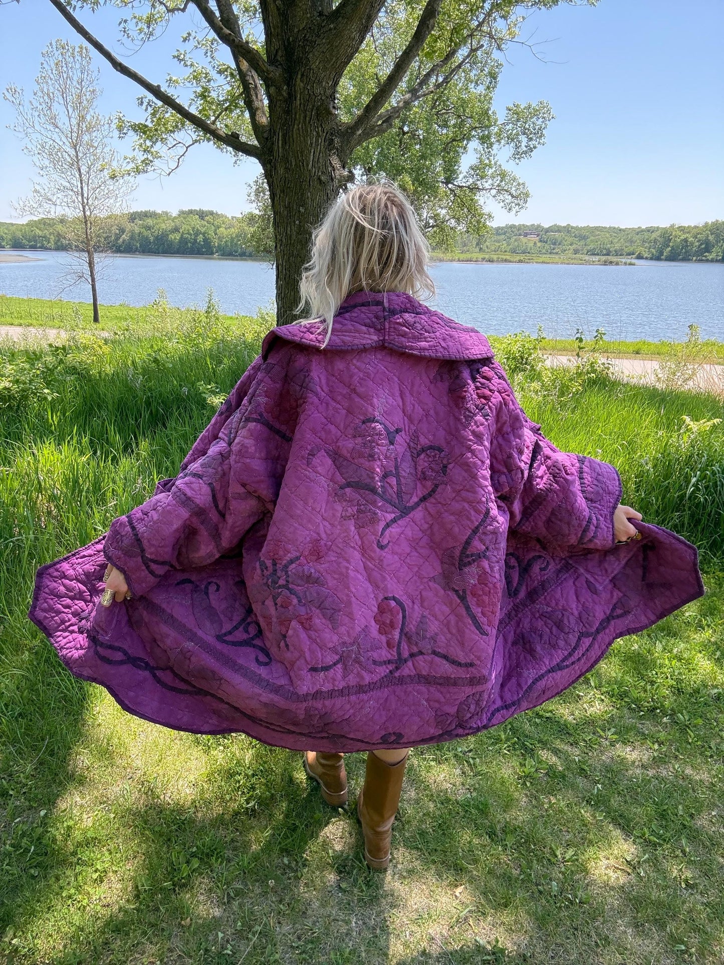 Grape Romance Cozy Oversized Statement Quilt Coat