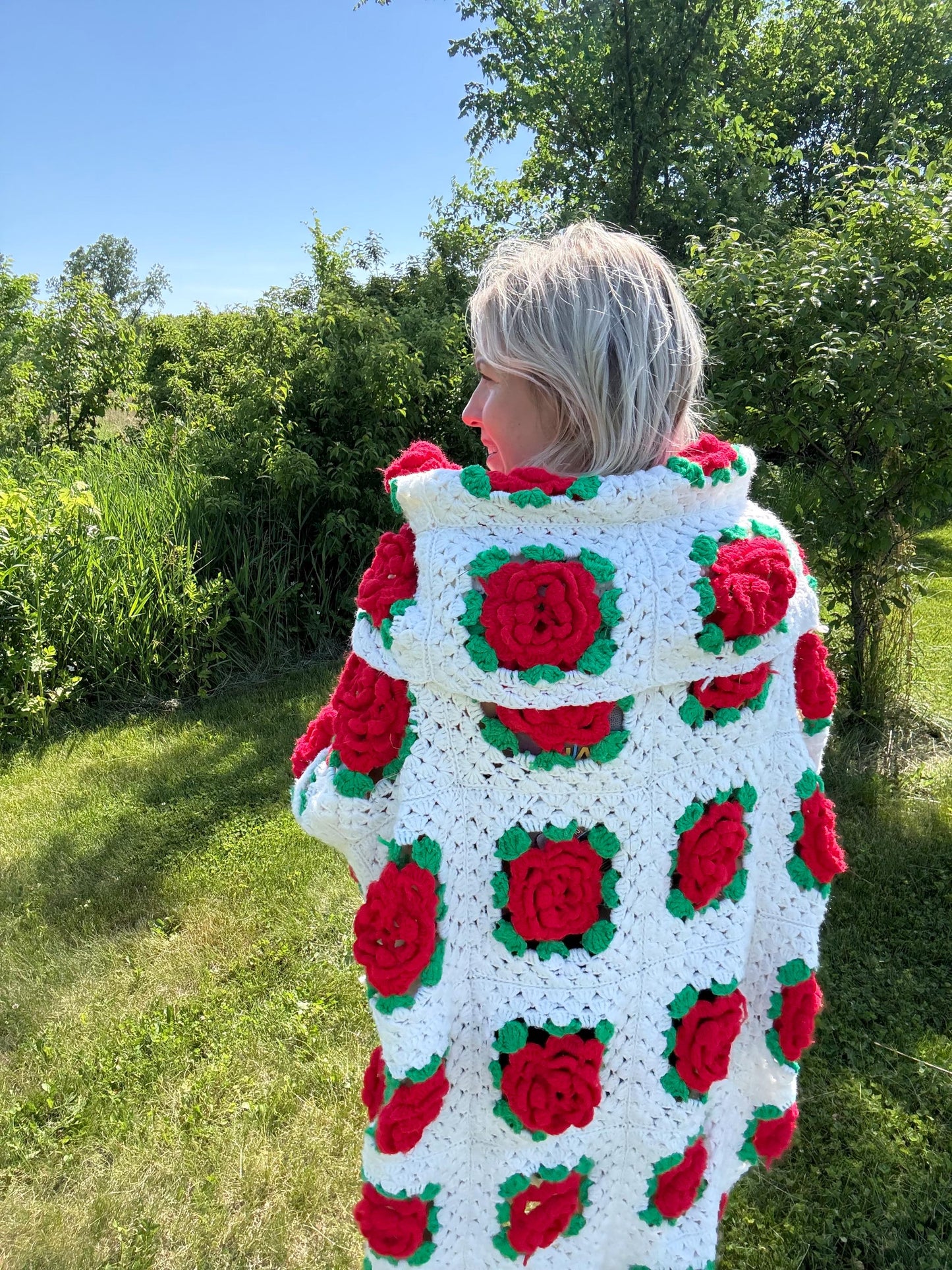 Vintage Romance Red Roses Extra Oversized Crochet Coat