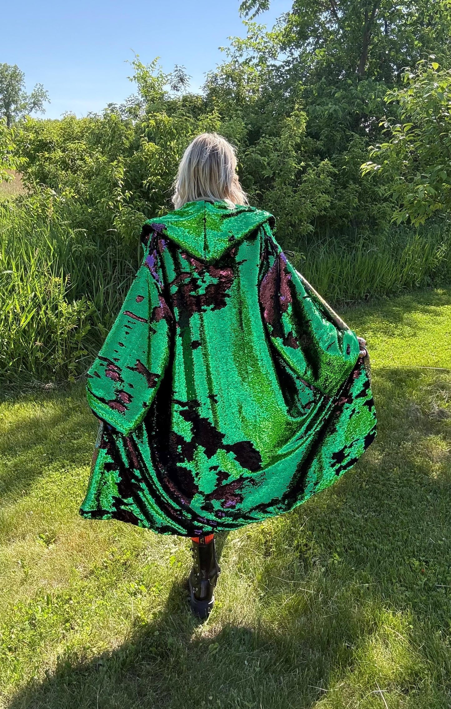 Sacred Amethyst Lotus Fully Lined Luxury Sequin Statement Coat