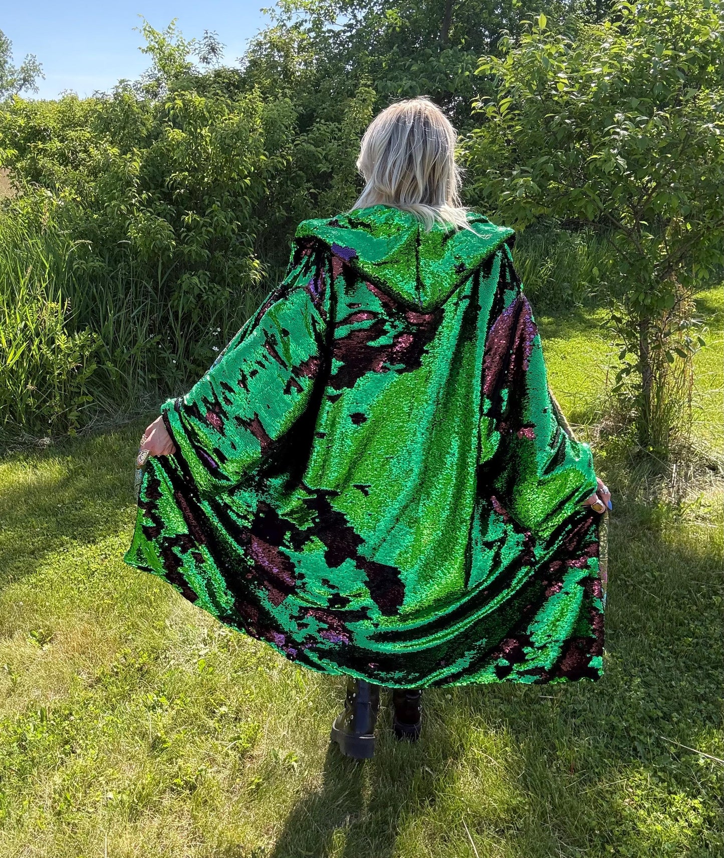 Sacred Amethyst Lotus Fully Lined Luxury Sequin Statement Coat