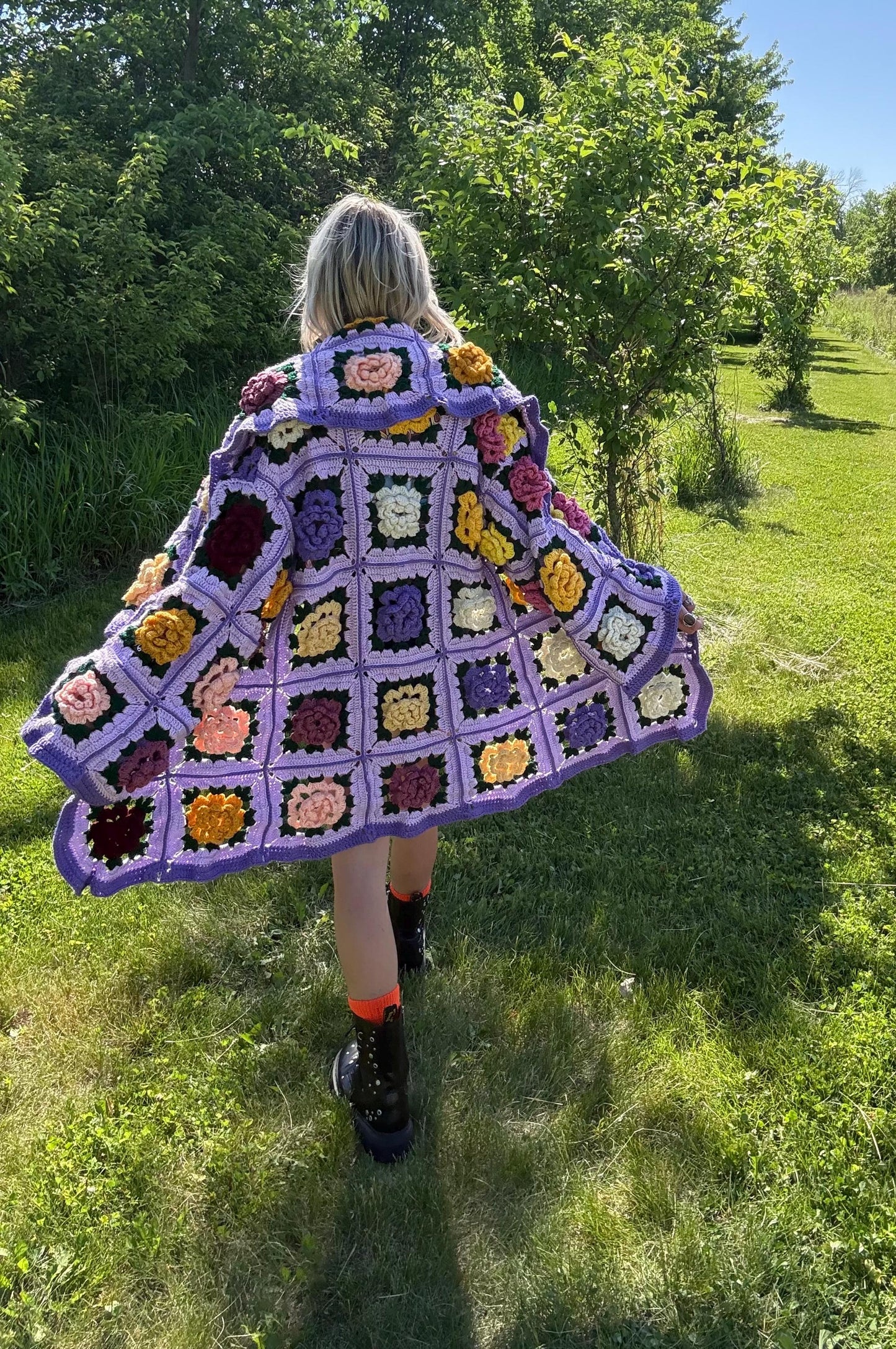 Pastel Roses Lilac Purple Crochet Cardigan