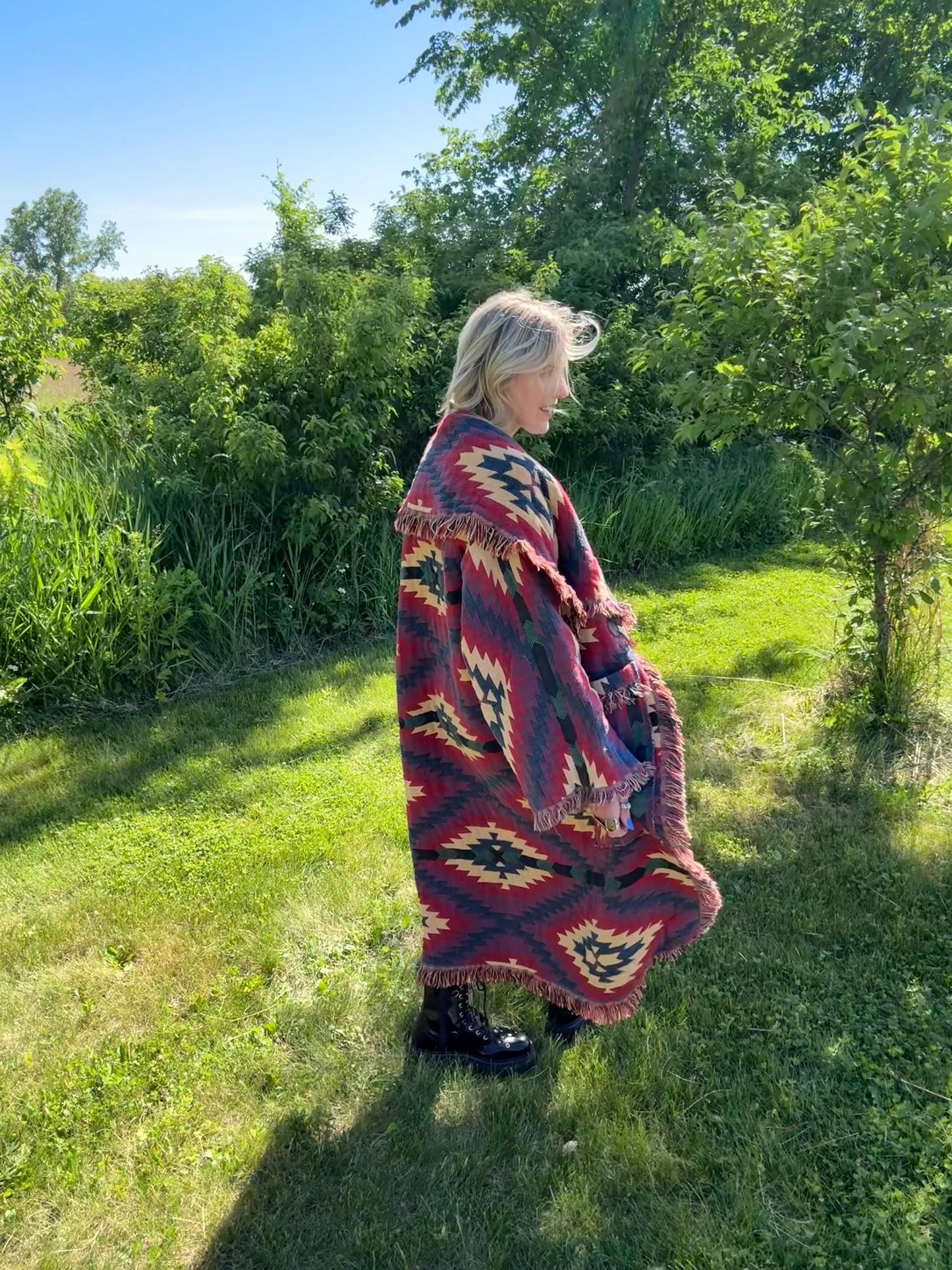 Western Campfires Long Boho Blanket Coat