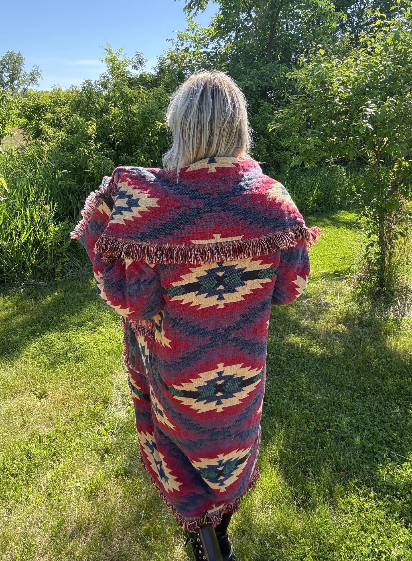 Western Campfires Long Boho Blanket Coat