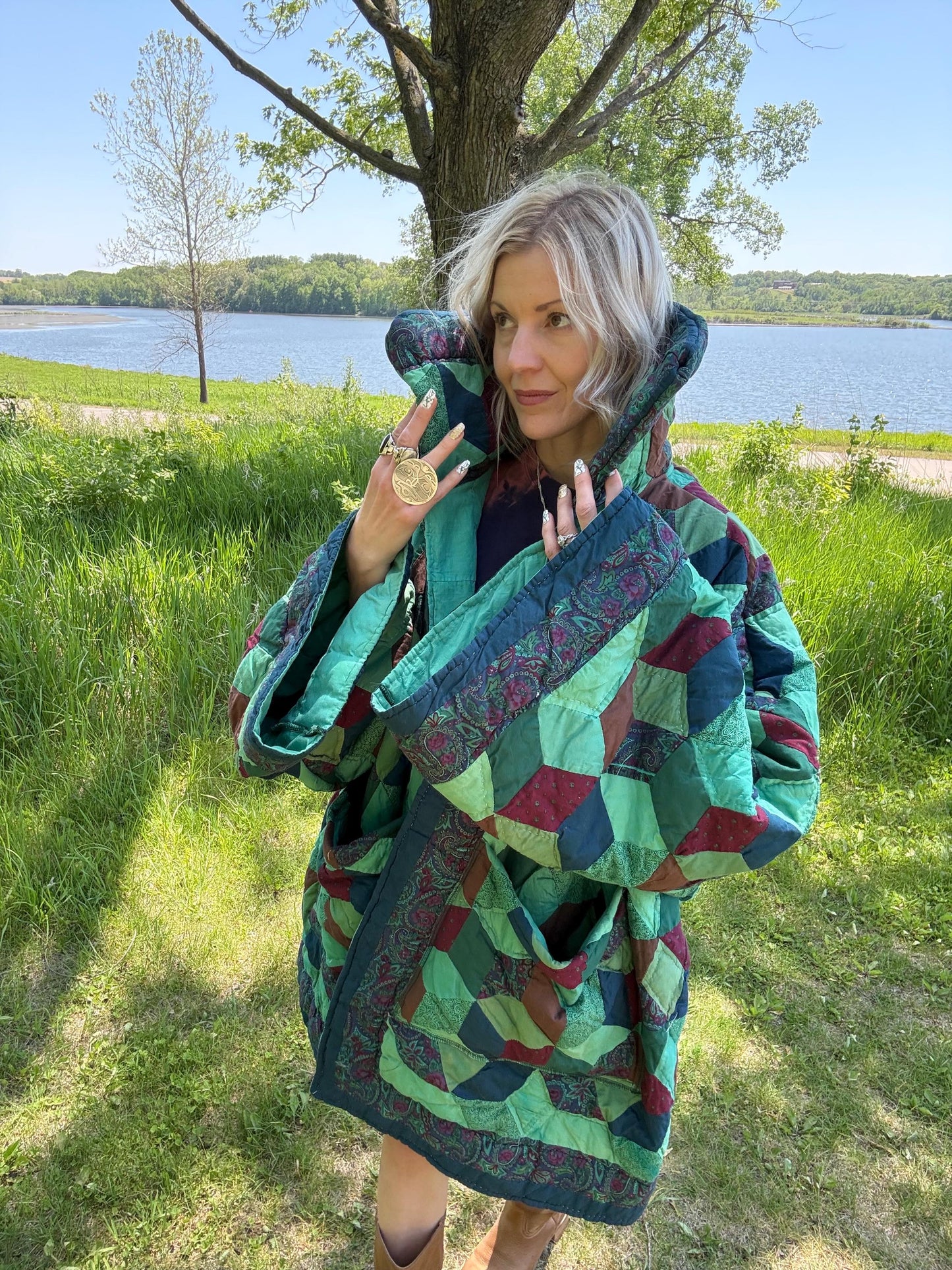 Jade Muse Extra Oversized Statement Quilt Coat