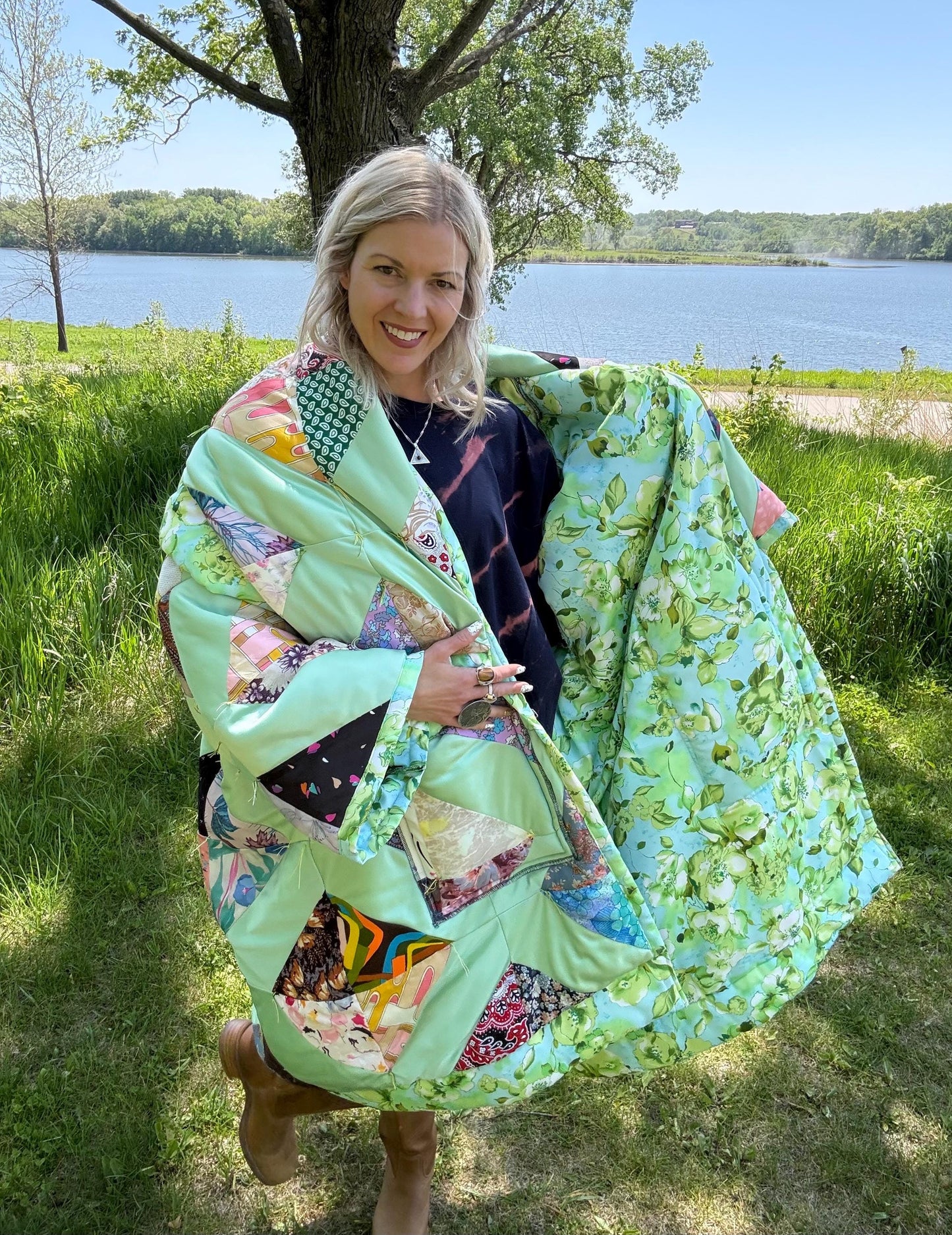 Mint Muse Extra Oversized Antique Patchwork Quilt Coat