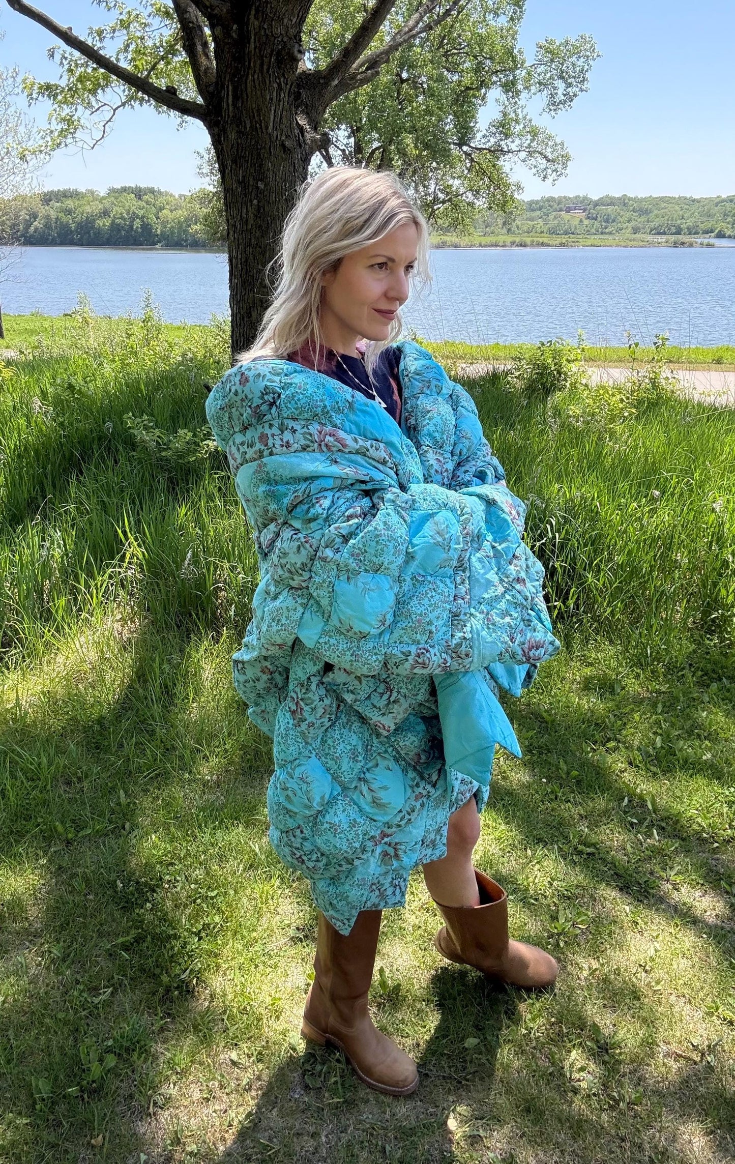 Blue Skies Only Fluffy Oversized Statement Quilt Coat