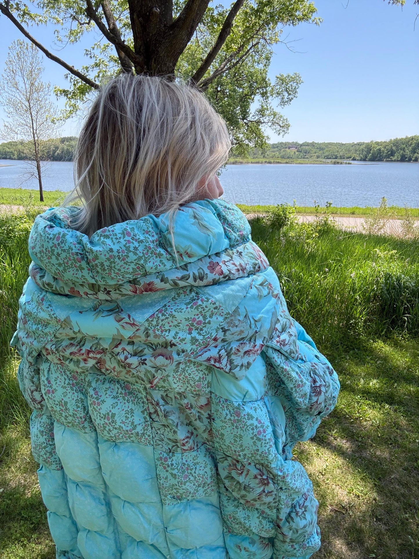 Blue Skies Only Fluffy Oversized Statement Quilt Coat