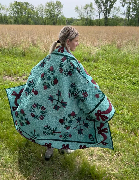 Turquoise Romance Extra Oversized Statement Quilt Coat