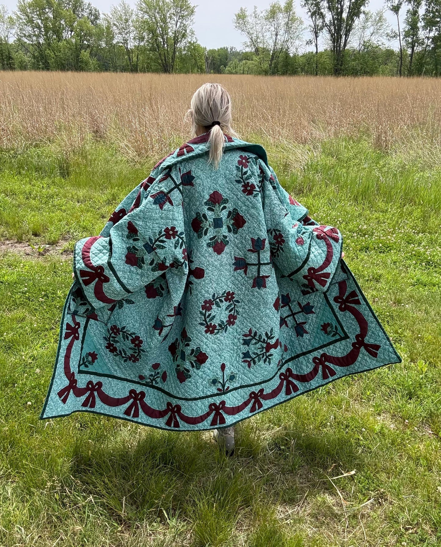 Turquoise Romance Extra Oversized Statement Quilt Coat