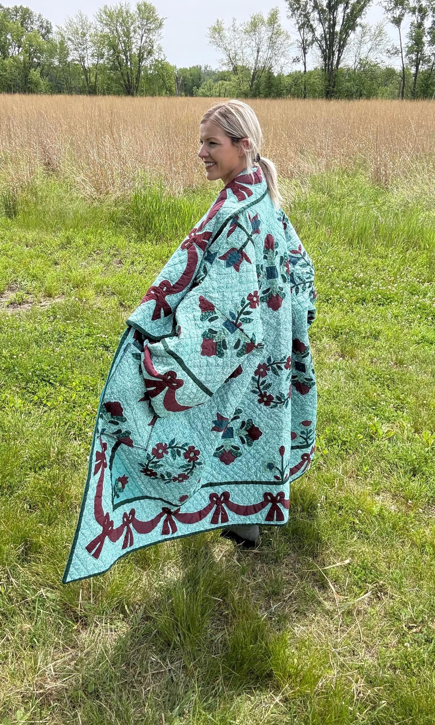 Turquoise Romance Extra Oversized Statement Quilt Coat