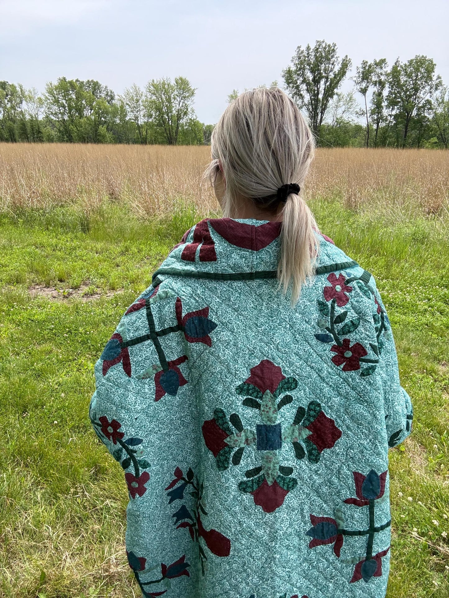 Turquoise Romance Extra Oversized Statement Quilt Coat